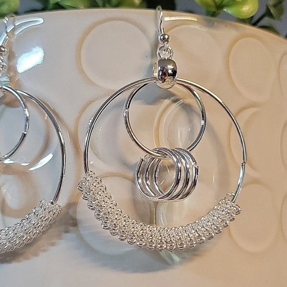 Oversized Ring Drop Hoop Earrings, S925 - Picture 7 of 8